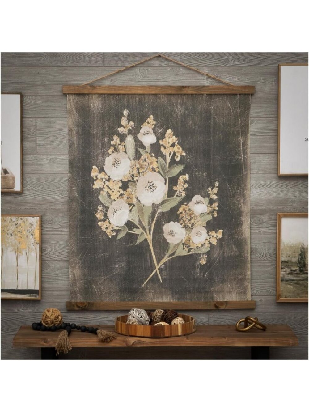Vintage Floral Tapestry Wall Art Decor - 36.5" H x 34" W - Boho Home Accent